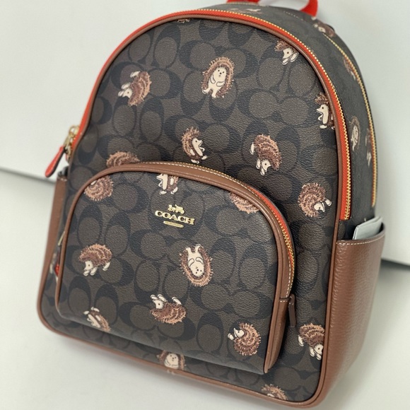 Coach Bags Coach Court Backpack In Signature Canvas With Hedgehog